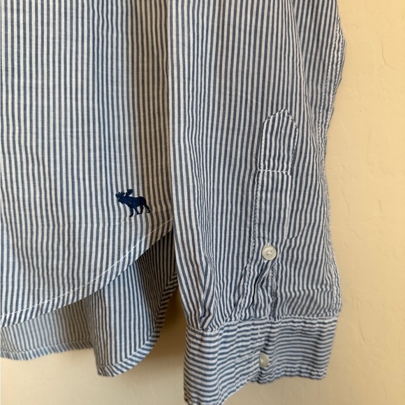 Abercrombie & Fitch Blue White Stripe Popover Embroidered Floral Blouse Top Med - Picture 5 of 8